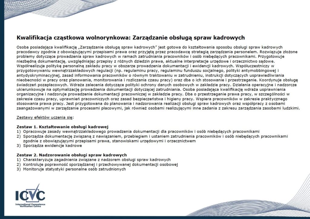 Przykładowy wzór-strony numer 2 certyfikatu uzyskania kwalifikacji ZSK